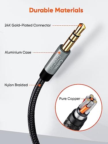 CableCreation 3.5mm Aux Cable (3FT/1M), 3.5mm Audio Cable, Braided Hi-Fi Sound 1/8 Auxiliary Aux Cord for Car Stereo, Headphones,Speaker, Laptops, Phone, iPad(with Aux Port), Grey — view 5