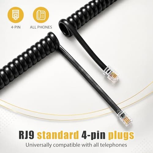 Comtrue Telephone Cord, Phone Cord, handset Cord, Black, 2 Pack, Universally Compatible