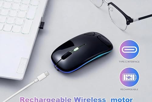 AZTZATZ Wireless Bluetooth Mouse Rechargeable Long Lasting Dual Mode - BT 5.2 & 2.4G Silent RGB LED Mice, Slim Portable Ergonomic Mouse for Laptop/PC/Tablet/MacBook/iPad/Apple Devices(Black) — view 2