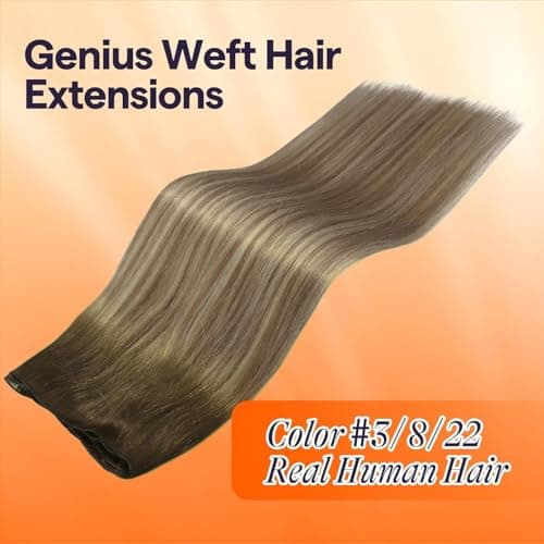 Full Shine Hair Extensions Real Human Hair Weft Genius Hair Extensions 20 Inch 60G Blonde Sew in Extensions for Women Hair Weft Color 3/8/22 Brown Fading to Ash Brown and Blonde