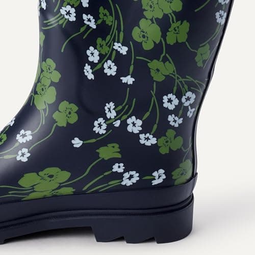 Amazon Essentials Women's Waterproof Tall Rain Boot with Adjustable Buckle, Navy Floral, 8 — view 5
