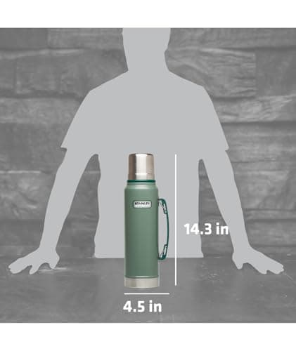 Stanley Heritage Classic Vacuum Bottle with Handle 1.1 qt | Wide Mouth w/Leakproof Cup Lid | Keep Drinks Hot or Cold | Insulated Stainless Steel Thermal Bottle | BPA-Free | Hammertone Green — view 5
