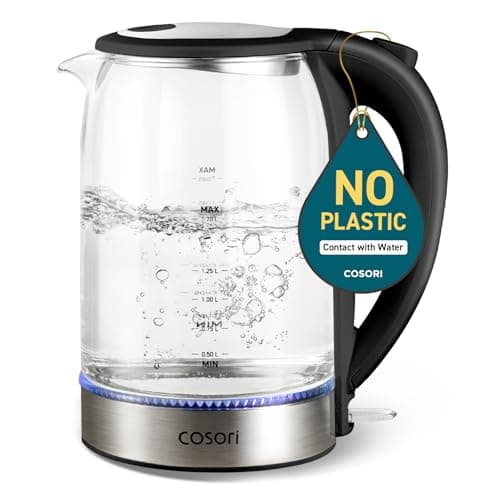 Cosori Glass Electric Kettle 1500W, Plastic-Free, 1.7L, Cordless, Black
