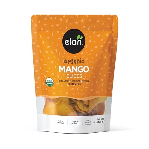 Elan Organic Dried Mango Slices, 125g, Sulphite-free, No Sugar Added, Non-GMO, Vegan, Gluten-Free, Kosher, Healthy Dried Fruit Snacks