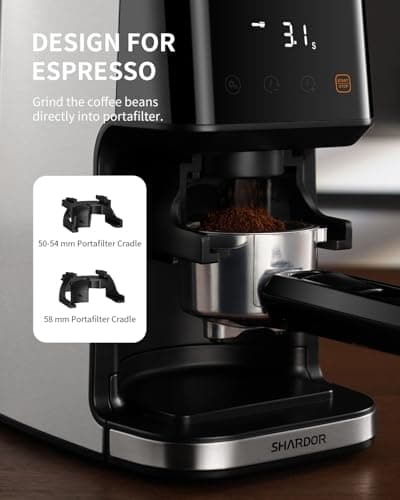 SHARDOR Conical Burr Espresso Coffee Grinder Electric with Precision Timer 2.0, Touchscreen Adjustable Burr Mill with 51 Precise Settings for Home Use, Anti-static, Stainless Steel — view 4