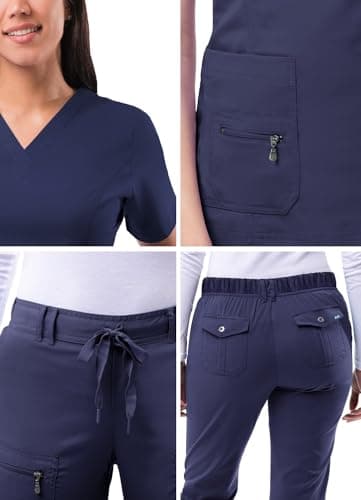 Adar Pro Breakthrough Plus Scrub Set For Women - Enhanced V-Neck Top & Multi Pocket Pants - 4400 - Navy - M — view 4
