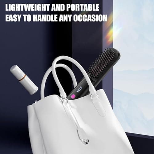 Brosse Chauffante Pour Cheveux Courts, Brush for Short Hair - The Short Hair, with Lcd Temperature Display, Fast Heating Cordless Mini Hair Brushs, for Travel (Purple) — view 2