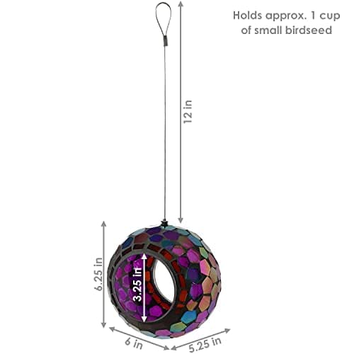 Sunnydaze 6-Inch Glass Mosaic Hanging Bird Feeder for Outdoors - Fly-Through Glass Bird Feeder for Cardinals, Jays, Finches and More - Iridescent Purple Mosaic — view 5