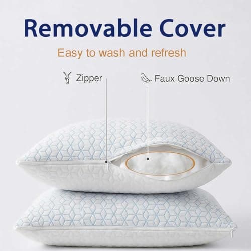 Faux-Goose Down Pillows Standard/Queen Size Set of 2, Cooling Soft Fluffy Pillows with Zippered Removable Cover(Rayon Drived from Bamboo Fabric) for Side Back Stomach Sleepers — view 2