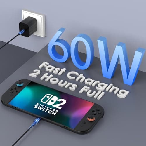 60W Charger for Nintendo Switch 2, Fast Charging USB C Cable for Switch 2 Accessories, AC Adapter with 5FT Cable Compatible with Nintendo 2,Lite,OLED,Steam Deck - Support TV Mode