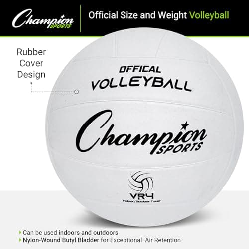 Champion Sports Rubber Volleyball, Official Size, for Indoor and Outdoor Use - Durable, Regulation Volleyballs for Beginners, Competitive, Recreational Play - Premium Volleyball - White, VR4, 1 Set
