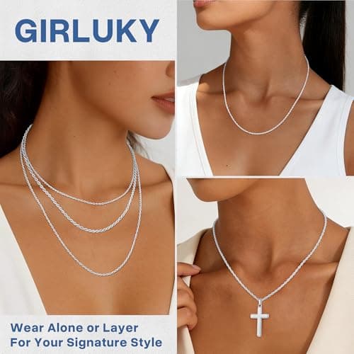 Girluky 925 Sterling Silver Chain Necklace for Women, 2mm Rope Chains Silver Chain for Women, Sturdy & Durable Sterling Silver Necklace, 18 Inch — view 3