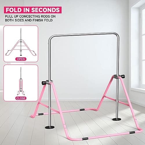 FBSPORT Folding Gymnastic Training Kip Bar with Rings,Expandable Gymnastics Bars Horizontal Bars Adjustable Height Fitness Equipment for Home/Floor/Practice/Gymnastics/Trainning/Parkour — view 2