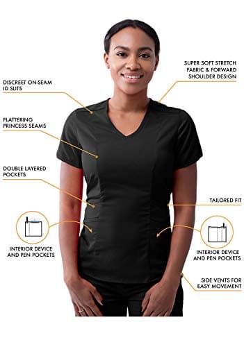 Adar Pro Core Classic Scrub Set for Women - Tailored V-Neck Scrub Top & Tailored Yoga Scrub Pants - P9100P - Black - XXS — view 2