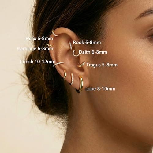 Maxcate Small Gold Hoop Earrings for Women Sensitive Ears Hypoallergenic 14k Real Gold Plated Hoops Zirconia Cartilage Huggie Earrings Set Trendy Helix Piercing Earring Stacks Jewelry for Women Gift — view 3