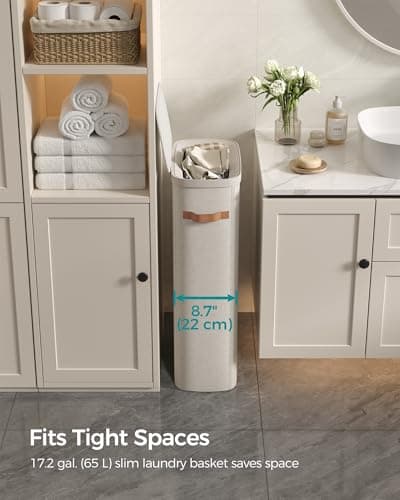 SONGMICS Laundry Basket, 17.2 Gal. Laundry Hamper, Easy Assembly, with Lid and Handles, Removable Liner, 15.4 x 8.7 x 29.5 Inches, Cappuccino Beige ULCB810LH01 — view 2