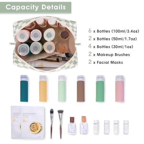 Narwey Checkered Makeup Bag Travel Cosmetic Bag Organizer Toiletry Bag Make Up Bags with Compartments for Women Girls (Large, Mint Green Checkerboard) — view 2