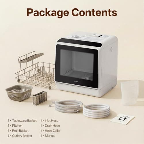 NOVETE Portable Countertop Dishwashers, Compact Dishwashers with 5L Built-in Water Tank & Inlet Hose, 5 Washing Programs, Baby Care, Air-Dry Function and LED Light for Small Apartments — view 7