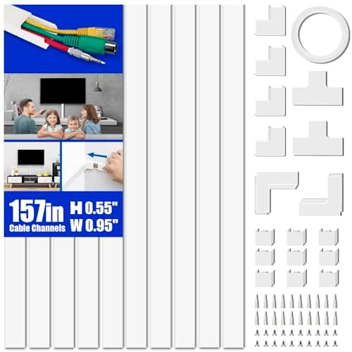 Delamu Cord Hider, 157in Cord Cover Wall, Premium Cord Covers for Wires on Wall, Cable Concealer Hider Kit for Hiding Wires in Home and Office Cable Management, 10X L15.7in X W0.95in X H0.55in, White
