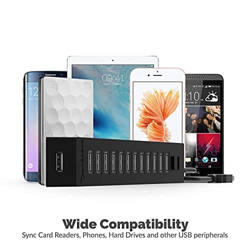 Sabrent 13 Port High Speed USB 2.0 Hub +Aluminum USB External Stereo Sound Adapter for Windows and Mac. — view 3