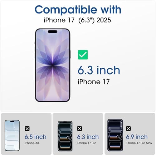 amFilm OneTouch Screen Protector for iPhone 17 6.3'' 2025 + Camera Lens Protector | Auto-Alignment install | Bubble Free | 9H+ Military-Grade Tempered Glass | FHD Clarity | Case Friendly | 2+2 Pack