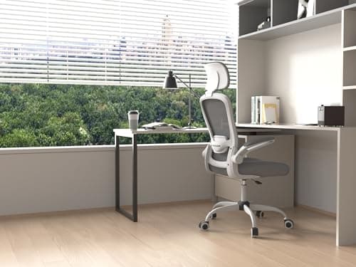 Mimoglad Office Chair, Comfy Desk Chair - High Back Ergonomic Computer Chair with Adjustable Lumbar Support & Headrest, Flip-up Armrests for Guitar Playing (Moon Grey) — view 7