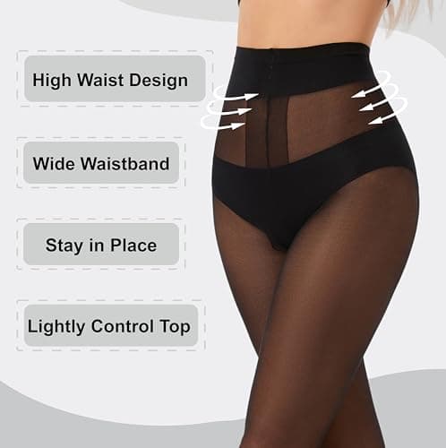HeyUU 40D T-Crotch Sheer Pantyhose for Women, High Waist Stretchy Silky Stockings with Durable Reinforced Toes Black 2XL — view 3