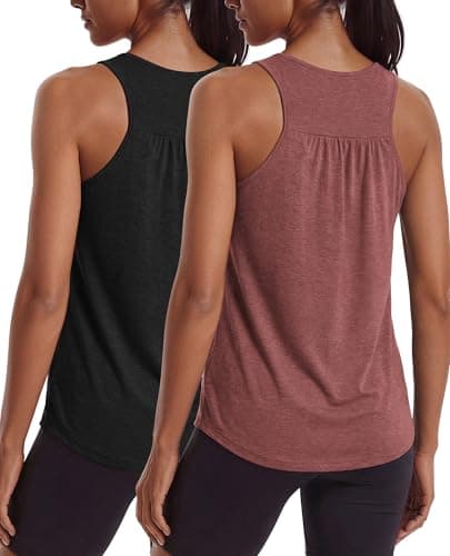 PINSPARK Womens Workout Tops Racerback Long Tank Top Flowy Running Muscle Tanks Sleeveless Gym Shirt Lightweight XXL Black/Red