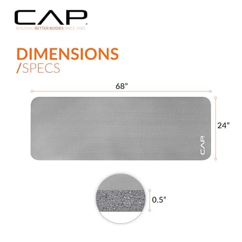 CAP Barbell High Density Exercise Mat with strap, 68"x24" 12mm - Gray — view 3
