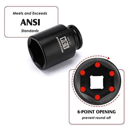 MIXPOWER 1/2" Drive Deep Impact Socket, CR-MO, 1-3/4 inch, 6 Point, Axle Nut Impact Grade Socket for Easy Removal — view 2