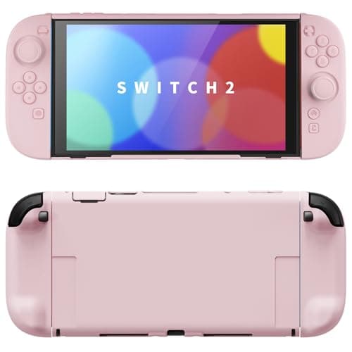 PlayVital for Switch 2 Protective Case with Stand & Thumb Grips, Dockable Hard Shell Grip Cover for Nintendo Switch 2 Accessories, Anti-Scratches Shockproof Case, Solid Color - Cherry Blossoms Pink