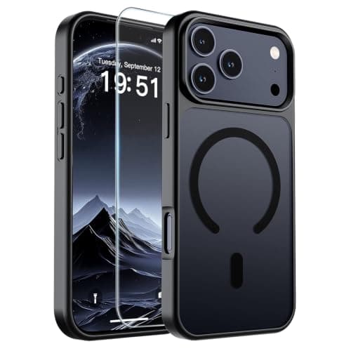SUPFINE Magnetic for iPhone 17 Pro Max Case with Screen Protector (Compatible with MagSafe)(Military Grade Drop Protection) Translucent Matte Phone Cover,Black