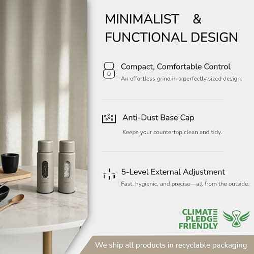 Aurevit Salt and Pepper Grinder Set Manual, Salt and Pepper Mill with Ceramic/Stainless Steel Core, External Adjustable Coarseness, Refillable, Durable (2 Packs, Greige) — view 3