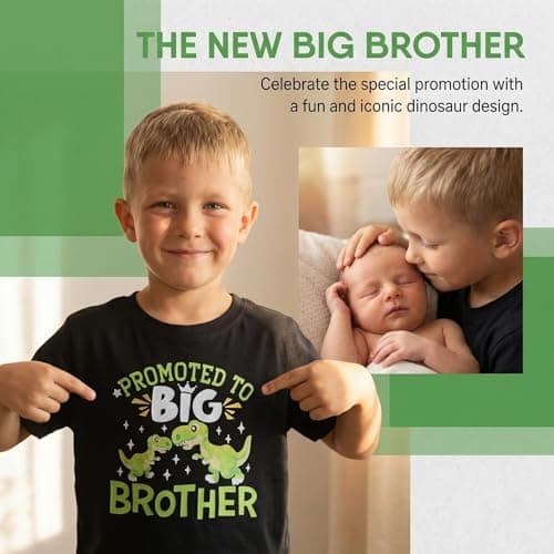 Keepatin Big Brother Shirt, Promoted to Big Brother Gift Tshirt for Boy, T Shirt for Kid Dinosaur,T-Shirt,Pregnancy Announcement Top (CA/US, Age, 2 Years, 4 Years, Black) — view 3