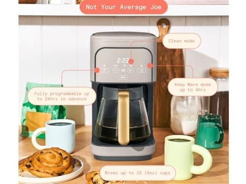Programmable 12-Cup Coffee Maker with Touch Controls, Auto Brew Timer, Reusable Filter, Large Glass Carafe, Premium Countertop Coffee Machine (Porcini Taupe) — view 4