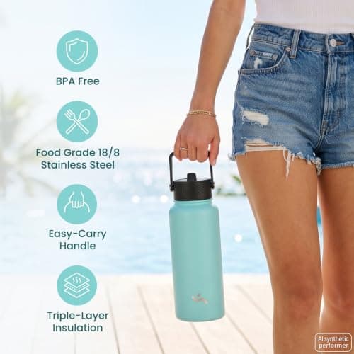 Konokyo 18 oz Insulated Water Bottle Stainless Steel Sport Bottles with 3 Lids,Army Green — view 4