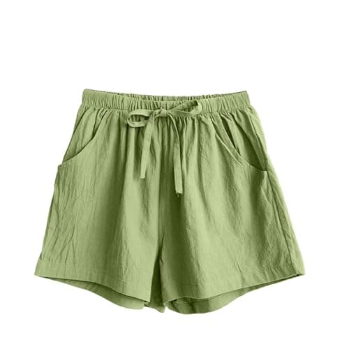 Summer Shorts for Women 2026 Trendy Elastic High Waisted Casual Linen Shorts with Pockets Lightweight Cute Beach Vacation Outfits Loose Comfy Lounge Drawstring Short Pants — view 5
