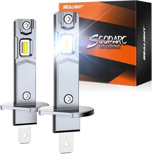 SEALIGHT 2026 Upgraded H1 LED Headlight Bulbs, 1:1 Design 50,000LM 900% Brighter H1 Headlight Bulb, 6500K Cool White, Plug and Play Halogen Replacement, Non-polarity, Pack of 2