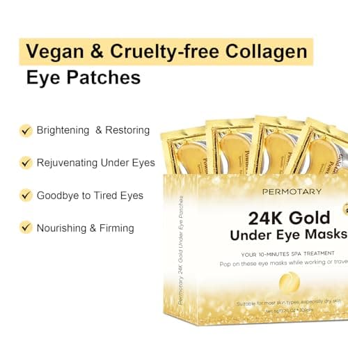 Permotary 30 Pairs Crystal Collagen Under Eye Mask, Gold Gel Collagen Eye Pad For Moisturizing, Reducing Dark Circles & Puffy Eyes (Gold) — view 2