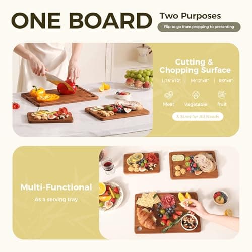 Bamboo Cutting Board for Kitchen – 3-Piece Wooden Boards with Juice Grooves, Side Handles, Non-Slip Mats – Perfect for Meat, Veggies, Fruit – Ideal Kitchen Gift — view 5