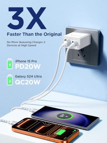 Aioneus USB C Charger Block, 40W Fast Charging Block Type C Charging Block 4-Port Dual Port PD+QC Wall Charger Head Cube for iPhone 17 16 15 14 13 12 11 Pro Max XS, iPad, Samsung Phone, Tablet — view 2