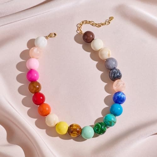 LILIE&WHITE Colorful Chunky Bead Necklaces for Women 20MM Summer Collar Necklace Trendy Rainbow Resin Statement Necklace Jewelry Gift for women — view 4