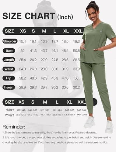 niaahinn Women's Scrub Top with Classic V-Neck & Yoga Jogger Pants Medical Nursing Uniform Set, Olive Green, Small — view 5