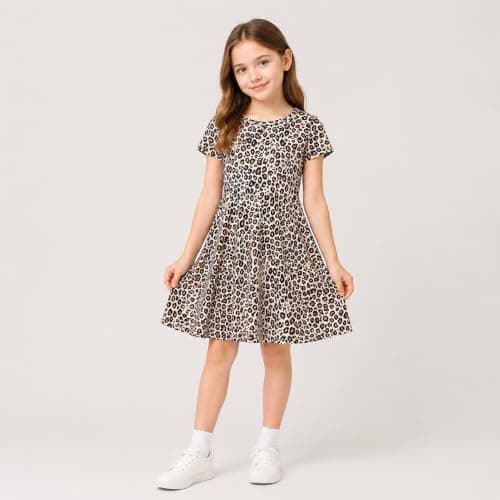 Mud Kingdom Little Girls Summer Dress A-Line Leopard Beige Size 7-8
