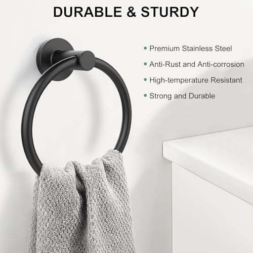 SetSail Towel Holder for Bathroom Wall Matte Black Towel Ring Stainless Steel Hand Towel Holder Heavy Duty Towel Hanger for Kitchen