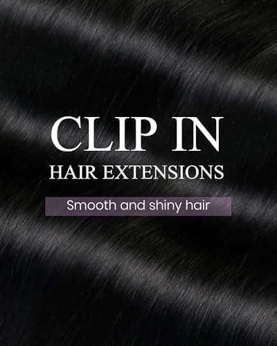 LaaVoo Black Clip in Hair Extensions Black Hair Extensions Clip in Jet Black Human Hair Clip ins Extension Silky Straight Full Head 18 Inch 7pcs 105g — view 3