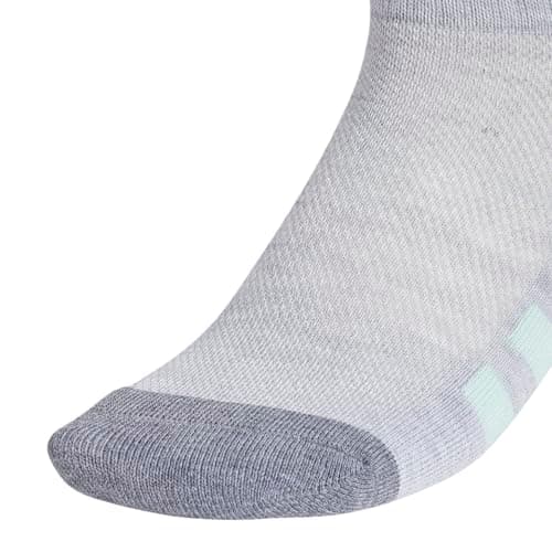adidas Kids Cushioned Quarter Ankle Socks for Boys and Girls (6 Pairs) Durable & Comfortable, Cool Light Heather/Grey/Semi Flash Aqua Blue/Girls, M