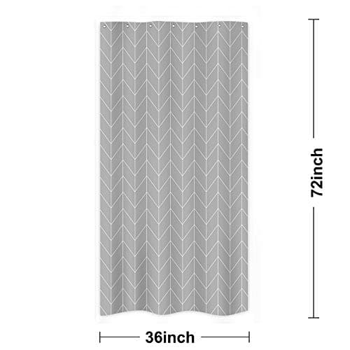 Riyidecor Small Stall RV Gray Grey Shower Curtain Liner for Bathroom Narrow Dorm Half Size Stand Up 36x72 Inches Wide Single Chevron Herringbone Geometric Tiny Walkin Fabric Polyester Bathroom