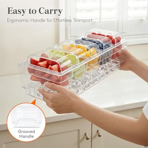 Lifewit Chilled Condiment Containers with Lids, Plastic Taco Bar Serving Set for Party with 5 Containers, Ice Garnish Tray for Mimosa Bar Supplies, Clear Serving Platter for Fruit, Salad, Snack — view 8