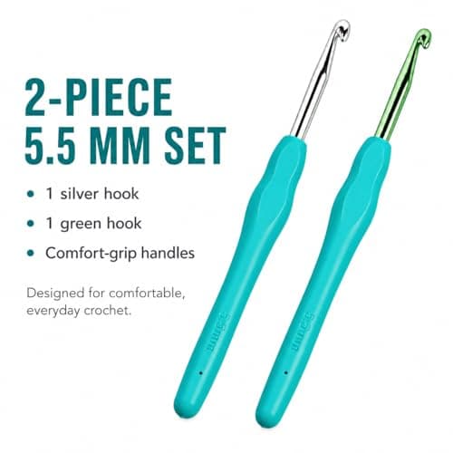 2-Pack 5.5mm Crochet Hooks, Ergonomic Soft Grip Knitting Needles for Arthritis Hands & Beginners, Extra Long Smooth Aluminum Hooks for Yarn Crafts (Size 5.5mm) — view 3